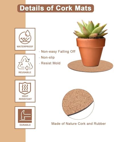 6 Inch Cork Plant Coasters, 6 Pack Round Plant Mats for Indoor Flower Pots