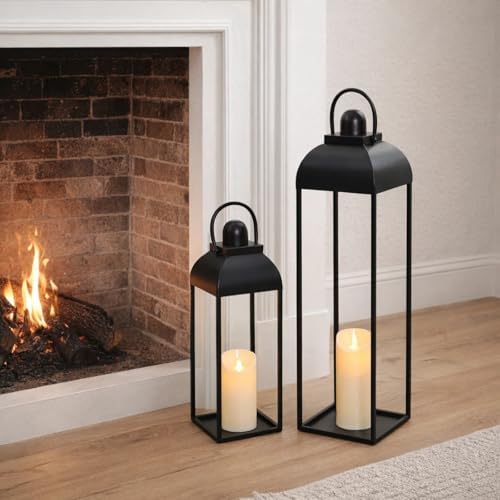 25'' 19'' Lanterns Decorative Outdoor Indoor, Black Metal Outdoor Lanterns