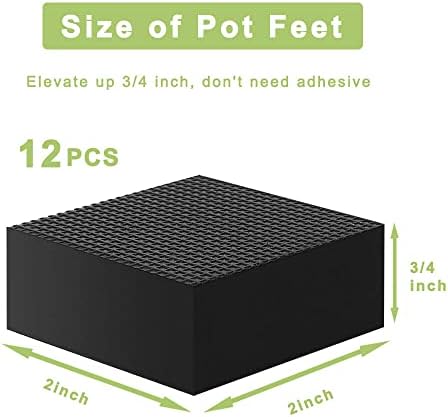 vensovo Invisible Rubber Pot Feet – Square Non-Slip Risers Elevate 3/4 Inch for Drainage & Airflow, 12 Pack Solid Pot Risers for Indoor & Outdoor Planters, Garden, Patio, Deck Use (2" Size)