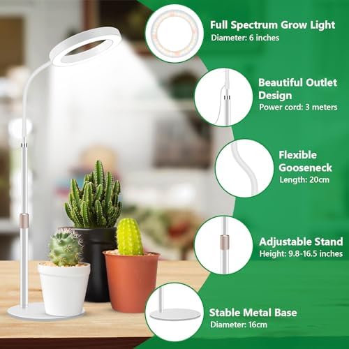Aumtrly Desk Grow Light Full Spectrum with Base for Indoor Plants Growing