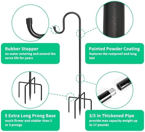 36in 5‑Prong Shepherd Hooks,4‑Pack Heavy‑Duty Iron Garden Hooks for Outdoor