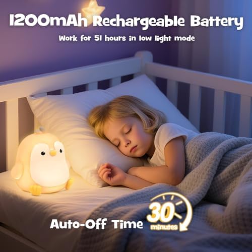 Cute Chubby Penguin Night Light RGB Rechargeable for Nursery Bedroom
