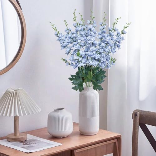 8 pcs Dusty Blue Delphinium Artificial Flowers, 34.25''Artificial Snapdragon Flowers Tall Fake Flowers Silk Flowers Faux Delphinium Bulk for Tall Vase Home Wedding Garden Table Decor (Dusty Blue)