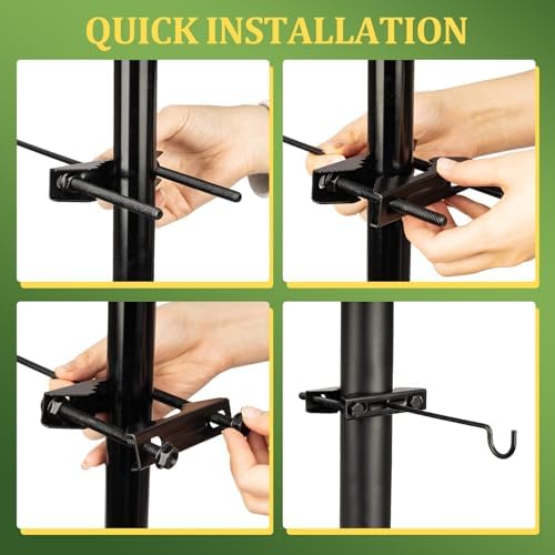 Bird Feeder Hanger Hook for 0.9-2.7" Pole, Iron Clamp-On Deck Hook for Railing Pole, Outdoor Hanging Bracket for Plant, Tree Branch Hooks for Bird House Holder (1 Pack)