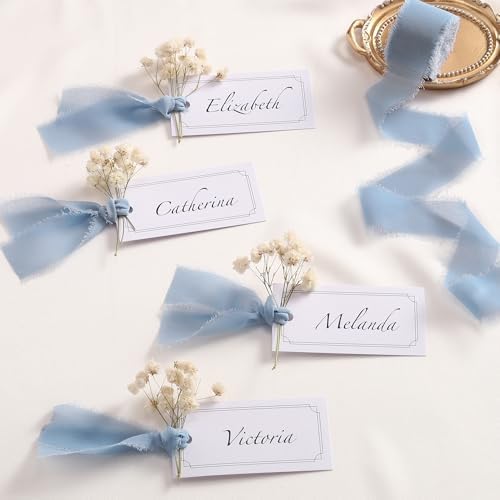 DORIS HOME Handmade Frayed Fringe Chiffon Ribbon 1" x 21Yd Dusty Blue