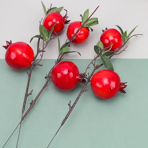 3pcs Large Artificial Pomegranate Branches Christmas Red Berry Stem