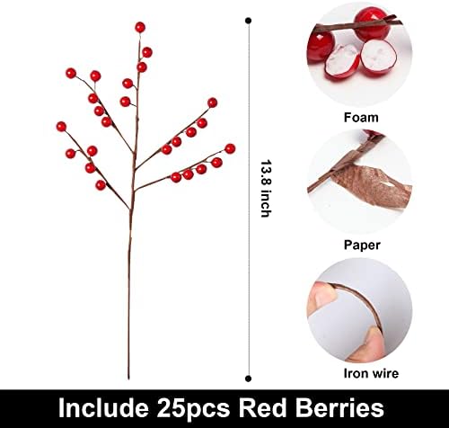 Red Holly Berry Stems for Christmas Tree,Total of 900 Red Berries,13.8in 36Pack Berry Stems, Hand Made Christmas Decor,Artificial Burgundy Berries, Christmas Picks