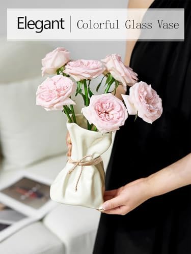 6IN Cream Ceramic Vase, Irregular Flower Vase Modern Art Decorative Vase