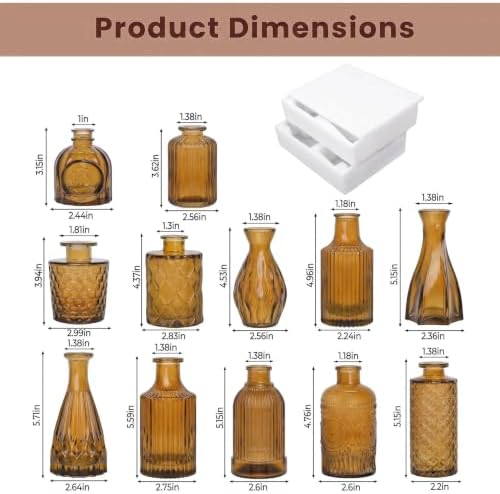 Mini Bud Vases Centerpieces for Tables,Clear Bud Vases for Flowers,Small Flower Vases Suitable for Birthday Party,Anniversary,Wedding Reception,Baby Shower (Amber, 12PCS)