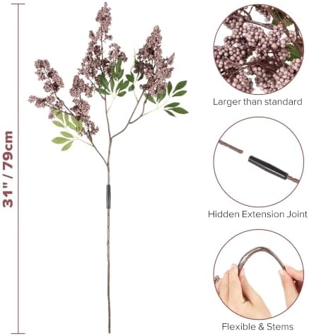 4 Pcs 31" Artificial Berry Stems, Faux Nandina Berries, Dusty Plum