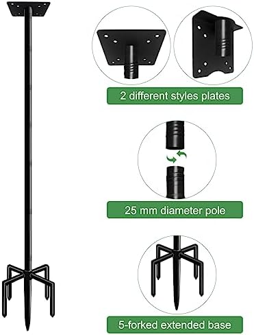 75 Inch Bird House Pole Mount Kit, Adjustable Heavy Duty Bird Feeder Pole for Outdoors, Universal Mounting Post Set with 5-Prong Base, Black, 1 Pack