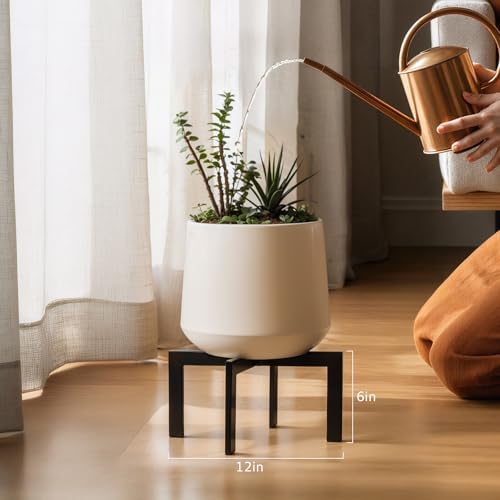 4 Pack Plant Stand Indoor Outdoor,Metal Mid-Century Pot Stand,Modern Plant Holder Rattan Flower Plant Stool,Low Short Plant Stands for Indoor Fit 5-12 Inch Pot,Black(Pot & Plant Not Included)