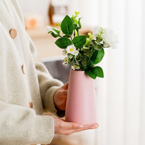 Simple Boho Ceramic Flower Vase for Home Decor (Solid Pink,Small)