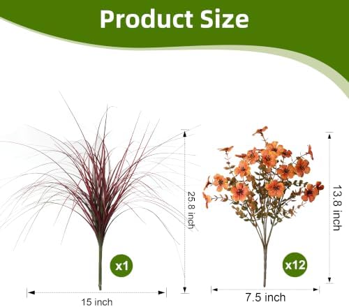 Ivydale Artificial Mums Flowers for Outdoors 12 Pcs + Burgundy Grass
