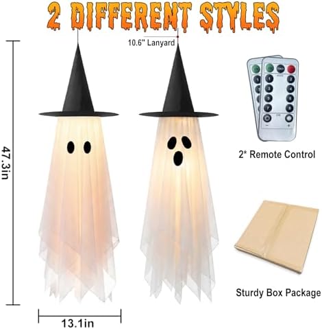 Halloween Hanging Ghost Decorations Decor Outdoor- 4ft Pre-Installed 2 Pack