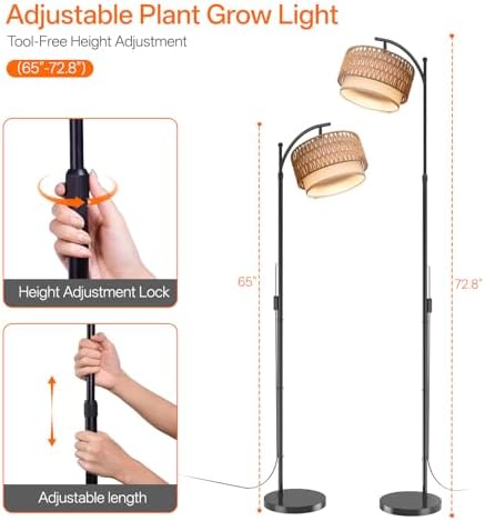 Bstrip Standing Grow Light for Indoor Plants, 65-72.8in Adjustable Height