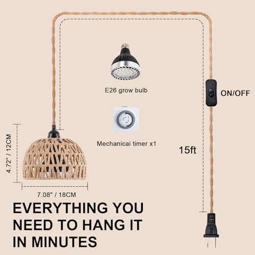 Hanging Grow Lights for Indoor Plants, Full Spectrum Plant Light, with Timer and 15FT Power Cord, 30W Pendant Plant Lights for Indoor Growing, Garden, Flowers, Greenhouse (4000k)