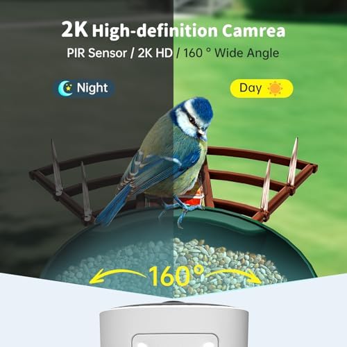 Smart Bird Feeder with Camera Solar Powered & AI Bi rd Identification, 2.4Ghz WiFi Bird feeders for Outdoors, 2K Live Video, Instant Arrival Alerts - Dark red-Green
