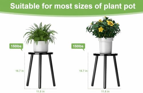 2-Pack Wood Plant Stands Indoor, 16.7" Tall Plant Stand Outdoor Mid-Century Plant Stool, Single Plant Table Modern Small Round Side/End Table for Living Room, Balcony, Office(Black)