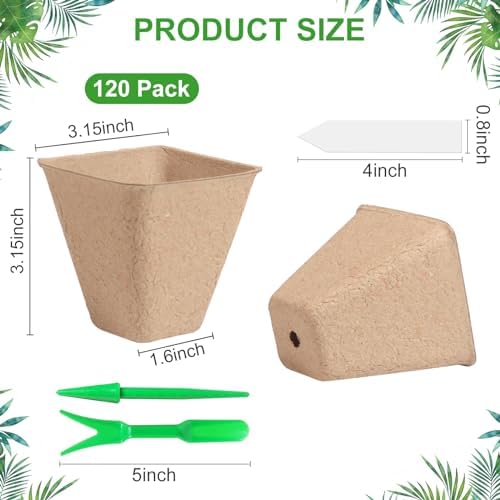 Baxrou 120 Pack 3.15 Inch Square Peat Pots for Seedlings