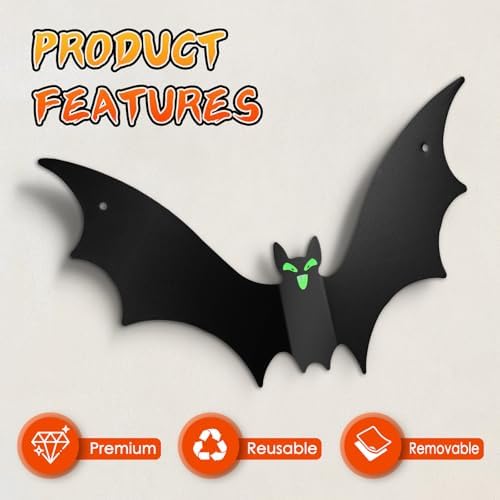 12 Pack Hanging Bats Halloween Decorations, 3 Sizes Flying Bat Decor