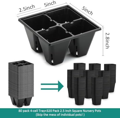 RooTrimmer 80 Pack Reusable 4-Cell Seed Starter Tray for Seedlings, Easy Watering Seed Starting Trays with Drainage Holes for Seed Germination and Plant Start, Fits Standard 1020 Trays, Black