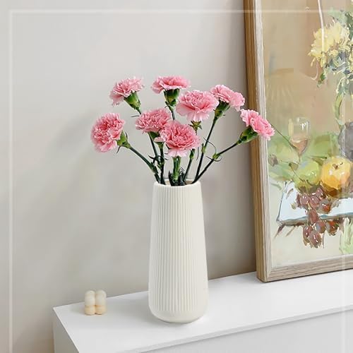 Ceramic Vase for Flower, Pampas Grass Vase, 7.8''H Ribbed Decor Vase, White