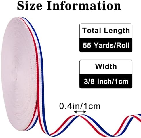 KINGLAKE Red White and Blue Striped Ribbon - 3/8 Inch x 55 Yards