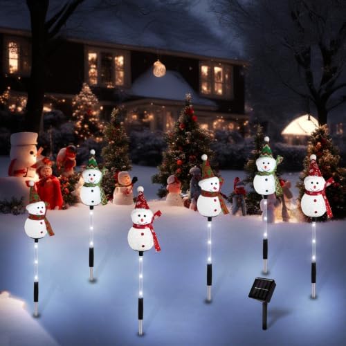Solar Christmas Snowman Pathway Lights Outdoor Decoration, 6 Pack