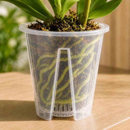 Shape & Use Clear Orchid Pots with Drainage Holes, Transparent Orchid Nursery Pots for Repotting, Slotted PP Plastic Pots for Healthy Root Growth (4/4.75/5.5/6.3inch-3pack Each)