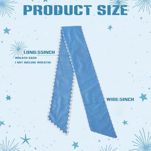 DYSHAYEN Wreath Sash for Front Door, Blue with White Trim