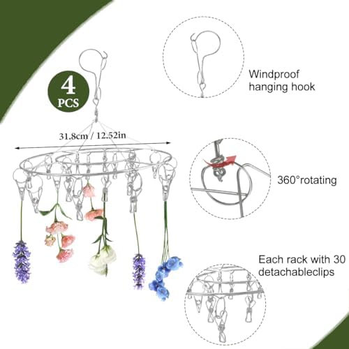 4Pcs Hanging Drying Rack for Herbs, Macrame Flower Drying Rack with 20 Stainless Herb Dryer Hooks Space Saving Flower for Fresh and Aromatic
