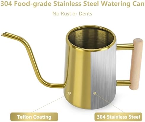 Watering Can Indoor Plants, 35 oz/1000 ml Metal Stainless Steel Watering Can Pot with Long Spout for Indoor House Plants Bonsai Outdoor Garden Flower Decorative (Gold)
