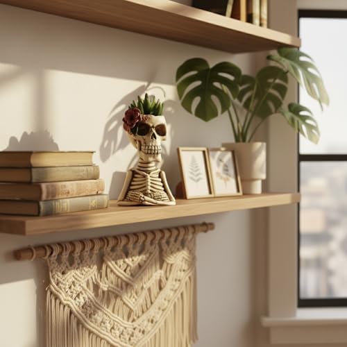 Skull Fake Plants Statue Decorations, Planter Pots with Artificial Succulents, Faux Indoor Plants for Home Decor, Desk Ornament, Handmade Resin Skeleton Statue, Unique for Women