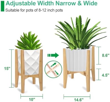 Rnined Plant Stand Indoor, Bamboo Plant Shelf, Adjustable Corner Plants Flower Holders Single Floor Plant Stand, Fits 8 to 12 Inches Pots,(Pot & Plant Not Included)(Nature)