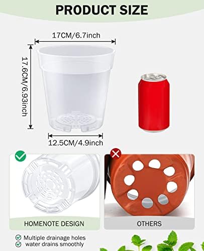homenote 6.7 Inch Clear Plastic Nursery Pots with Drainage Holes (15 Pcs)