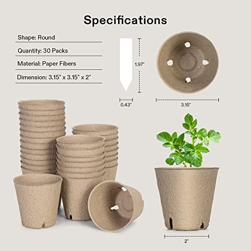 VIVOSUN 3.15“ Peat Pots, 30 Packs Seed Starting Pots with Drainage Holes