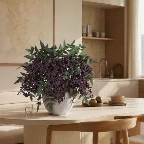Artificial Plants Indoor 3 Pcs 35 Inch Faux Berry Stems for Vase Artificial Flowers Indoor for Wedding Holiday Seasonal Farmhouse Mantel Table Centerpiece Dark(Purple)