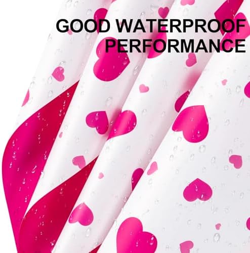 LeZakaa 20 Sheets Flower Wrapping Paper, Hot Pink Heart Design Waterproof Floral Bouquet Paper for Valentine's Day, Wedding, Anniversary Romantic Gift Packaging