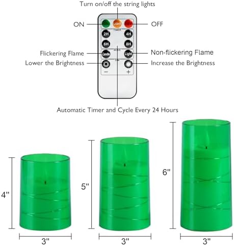 Homemory Flickering Flameless Candles, Green LED Pillar Candles with Remote