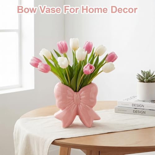 Elegant Pink Bow Shaped Ceramic Vase Multi-Functional Flower Vase