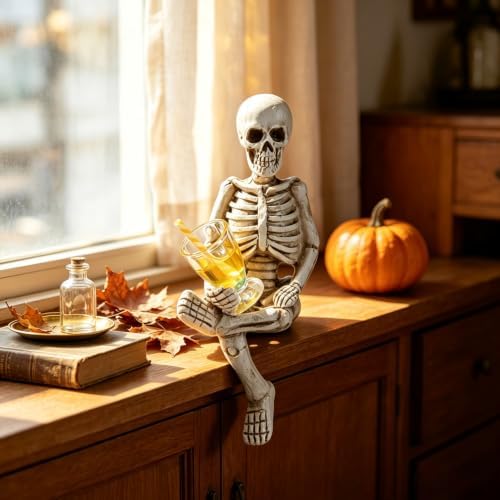 Skull Halloween Decor Sit & Yellow Cup Resin Skull Statue 1Pcs