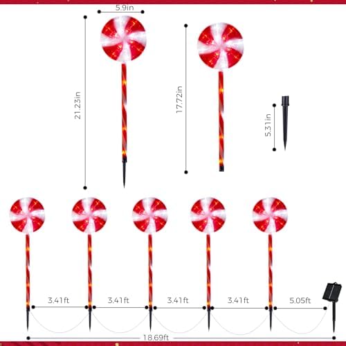 Outdoor Christmas Decorations, Lollipop Pathway Lights, 5 Pack