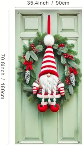 BlissYard Christmas Door Cover Gnome Striped Elf 35x71 Inch Polyester