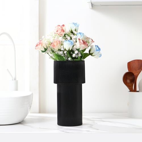 Black Glass Vase, 12 Inches Tall Vase for Flowers, Large Flower Vases for Bouquet, Modern Black Glass Vases for Living Room, Dining Table, Office, Entryway, Mantle, Shelf, Wedding Gifts