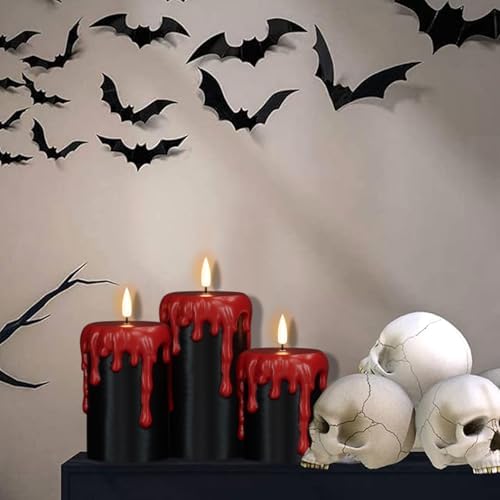 Black Halloween Flameless Candles Battery Operated with 6H Timer