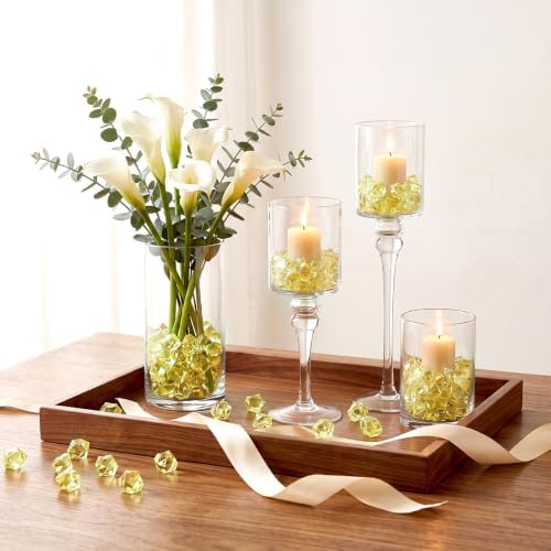 160 Pieces Yellow Acrylic Fake Ice Rocks, Vase Filler for Table Centerpiece