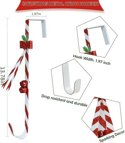 2-Pack Metal Candy Cane Christmas Wreath Hangers for Front Door