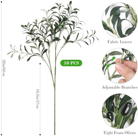 32in 10PCS Artificial Olive Branches Long Thicken Faux Tree Stems