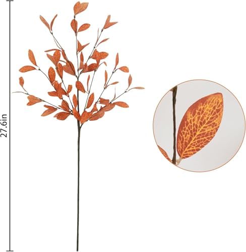 Uieke 18 Pcs Artificial Fall Eucalyptus Stems with Fall Leaves, Orange